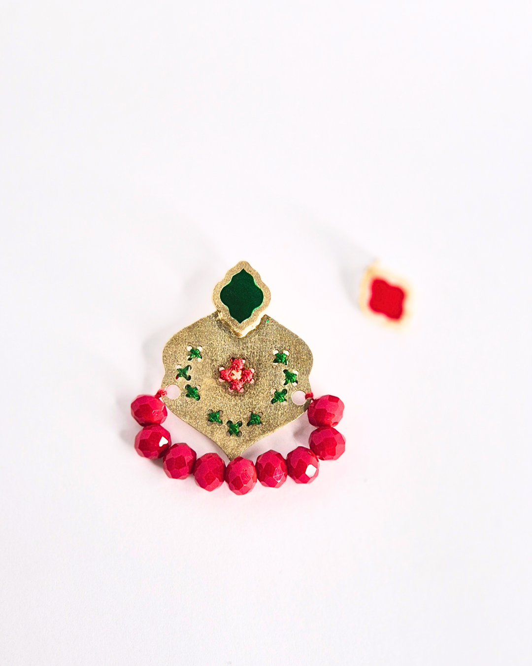 Mojgan Red Dangle Silver Earring