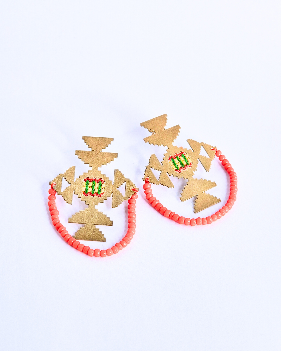 Mojgan Silver Carpet Design with Red Bead Earring