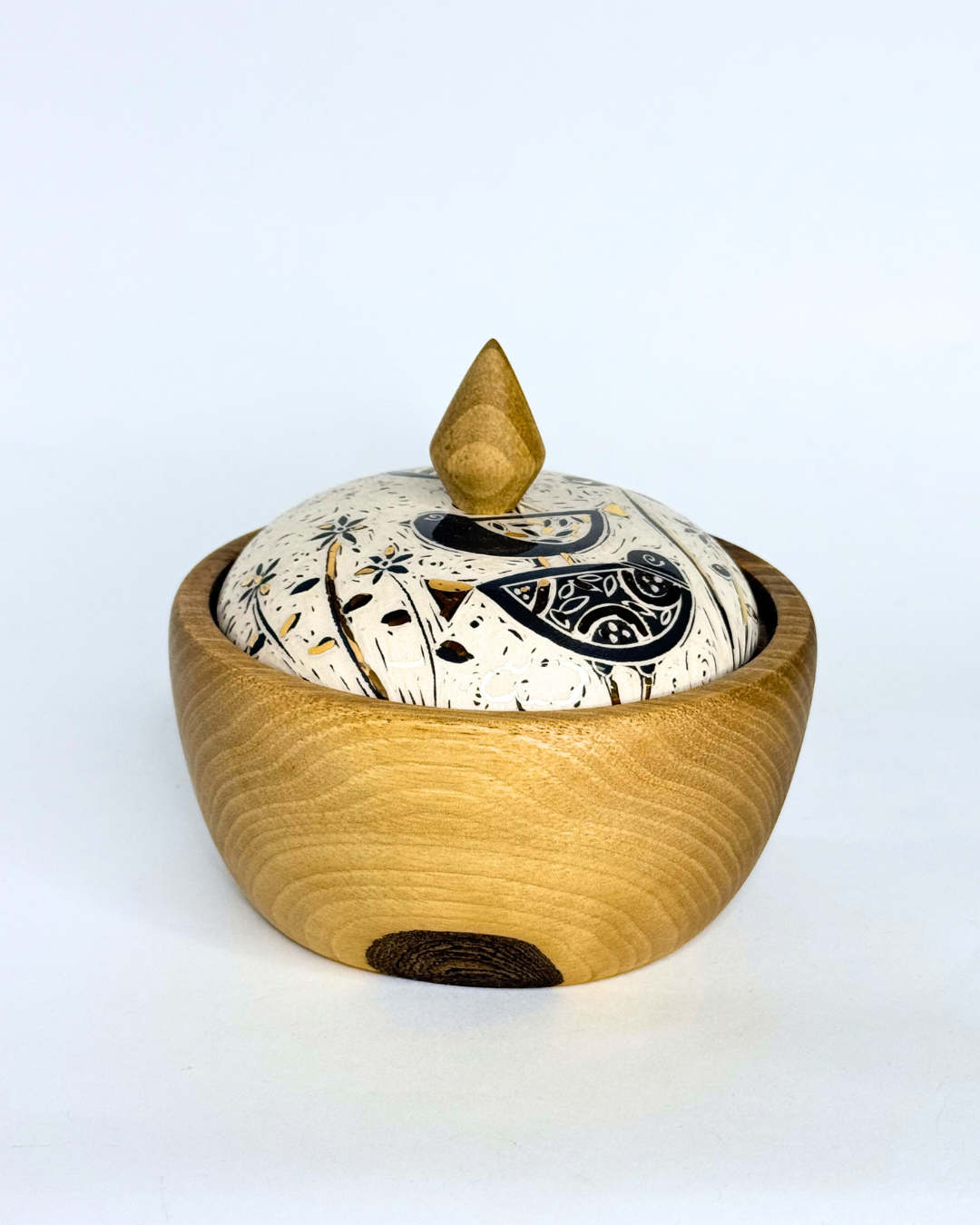 Mehrfam Small Wooden Serving Bowl With Ceramic Lid 6