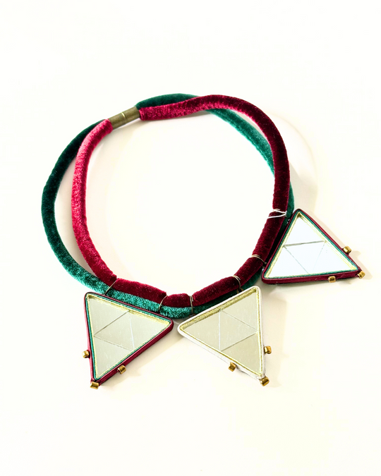 Harir 3 Triangle Mirror & Fabric Necklace